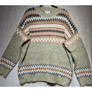 &MERCI Geometric Jacquard Knit Sweater Multicolored Comfy Soft Large